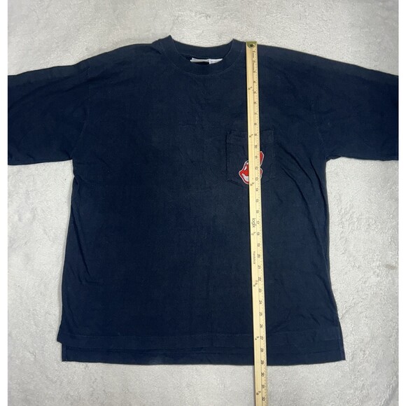Vintage 90s Pro Edge Cleveland Indians Embroidered Blue Pocket T-Shirt Sz Large - Picture 5 of 6
